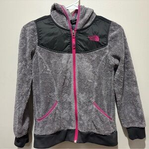 The North Face Girls' Oso Pile Fleece Hooded Jacket Gray Pink Medium M 10/12